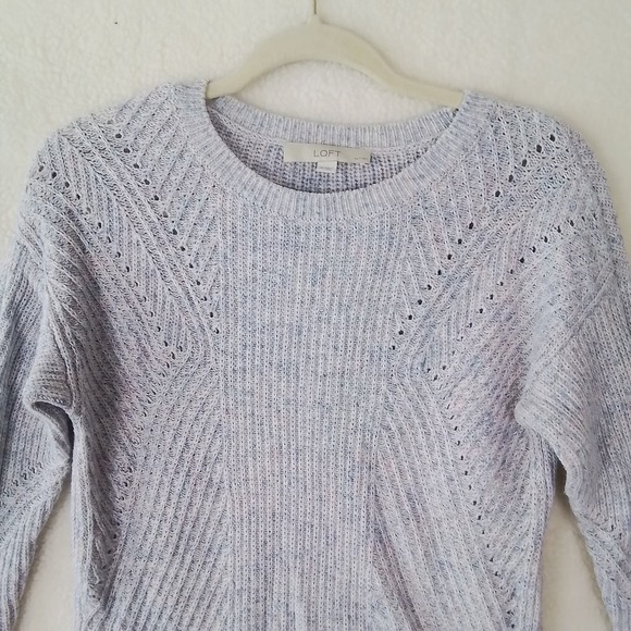 LOFT Cotton Blend Knit Sweater Size Medium Petite in Blue Pink White - Picture 3 of 9